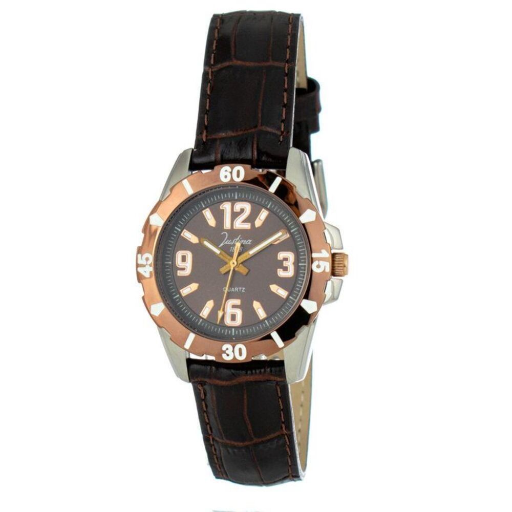 JUSTINA Elegant Leather Dress Watch Women Brown Watches